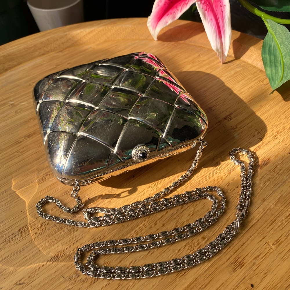 Vintage Nordstrom Chrome Clutch Evening Shoulder Bag
